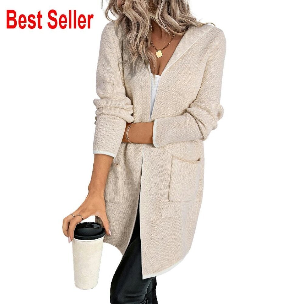 Oversized Chunky Cardigan Sweater Open Front Contrast Hooded Y2K Chic